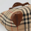 Burberrys Nova Check Hand Bag Canvas Gold Beige Auth ep10496-13