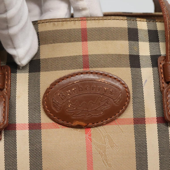 Burberrys Nova Check Hand Bag Canvas Gold Beige Auth ep10496