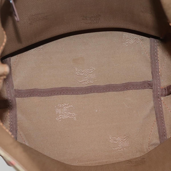 Burberrys Nova Check Hand Bag Canvas Gold Beige Auth ep10496