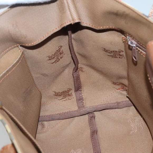 Burberrys Nova Check Hand Bag Canvas Gold Beige Auth ep10496