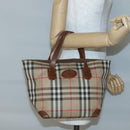 Burberrys Nova Check Hand Bag Canvas Gold Beige Auth ep10496-21