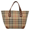 Burberrys Nova Check Hand Bag Canvas Gold Beige Auth ep10496-3