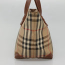 Burberrys Nova Check Hand Bag Canvas Gold Beige Auth ep10496-4
