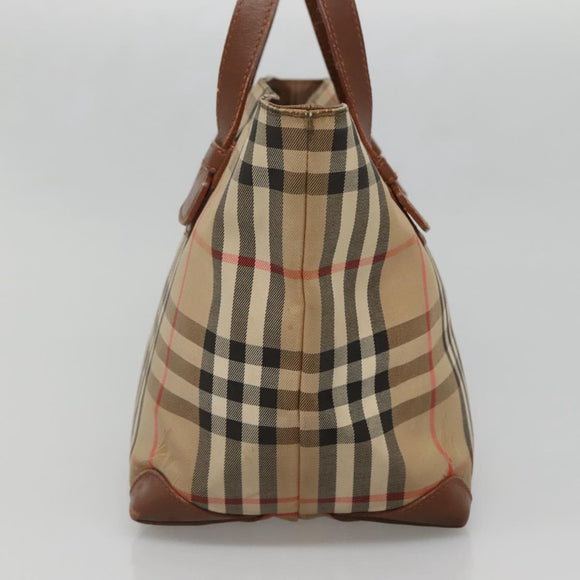 Burberrys Nova Check Hand Bag Canvas Gold Beige Auth ep10496