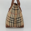 Burberrys Nova Check Hand Bag Canvas Gold Beige Auth ep10496-5