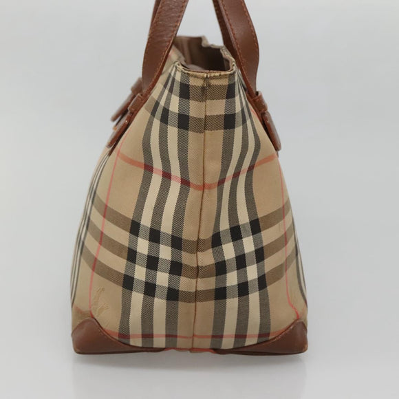 Burberrys Nova Check Hand Bag Canvas Gold Beige Auth ep10496