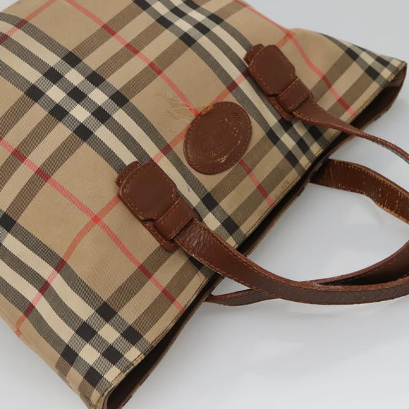 Burberrys Nova Check Hand Bag Canvas Gold Beige Auth ep10496
