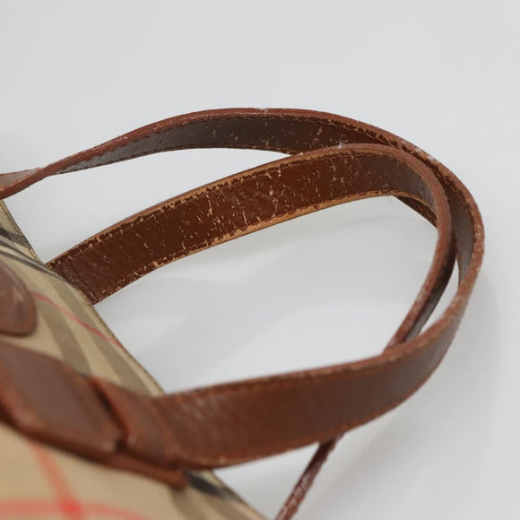 Burberrys Nova Check Hand Bag Canvas Gold Beige Auth ep10496