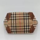 Burberrys Nova Check Hand Bag Canvas Gold Beige Auth ep10496-9