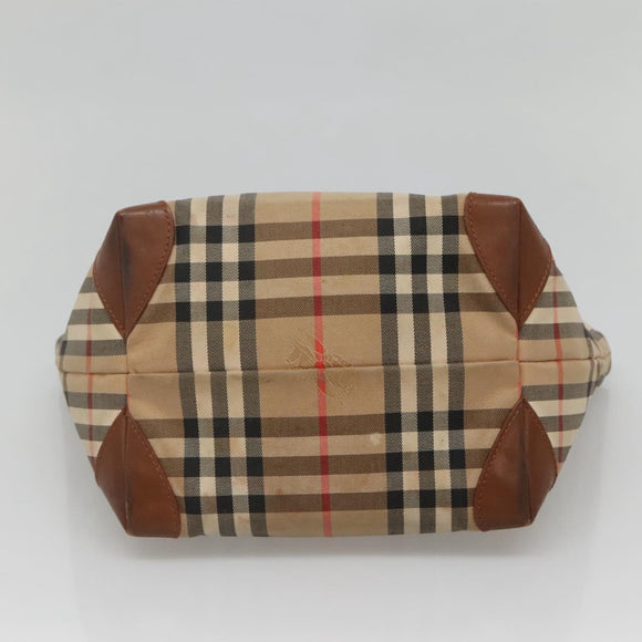 Burberrys Nova Check Hand Bag Canvas Gold Beige Auth ep10496