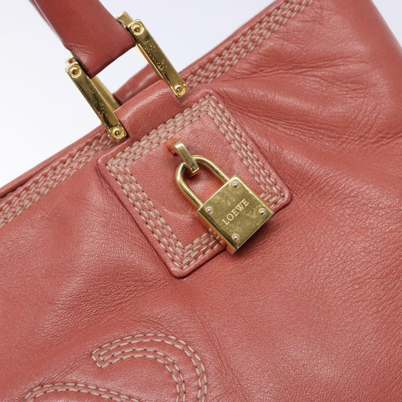 LOEWE Anagram Hand Bag Leather Pink Gold Auth ep10499