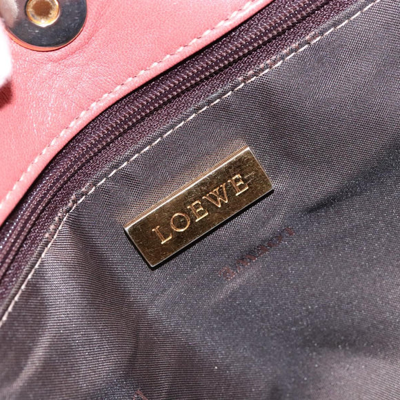 LOEWE Anagram Hand Bag Leather Pink Gold Auth ep10499