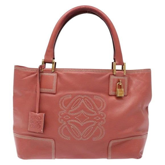 LOEWE Anagram Hand Bag Leather Pink Gold Auth ep10499