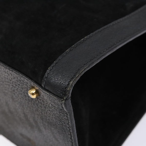 GUCCI Bamboo Hand Bag Suede Leather Black Gold 002 1186 0260 Auth ep10501