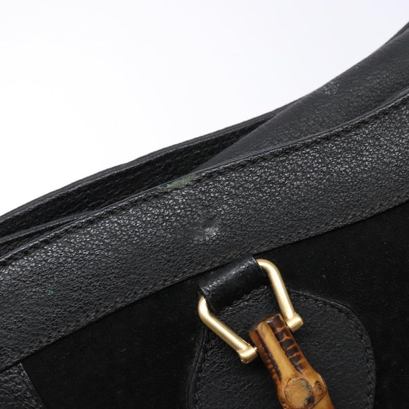 GUCCI Bamboo Hand Bag Suede Leather Black Gold 002 1186 0260 Auth ep10501