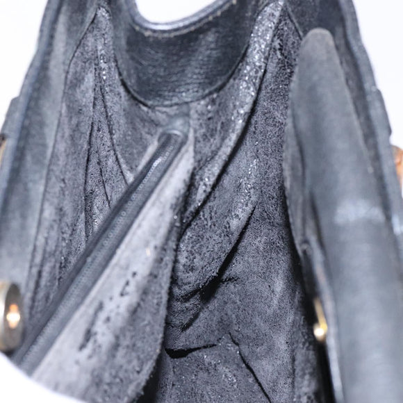 GUCCI Bamboo Hand Bag Suede Leather Black Gold 002 1186 0260 Auth ep10501