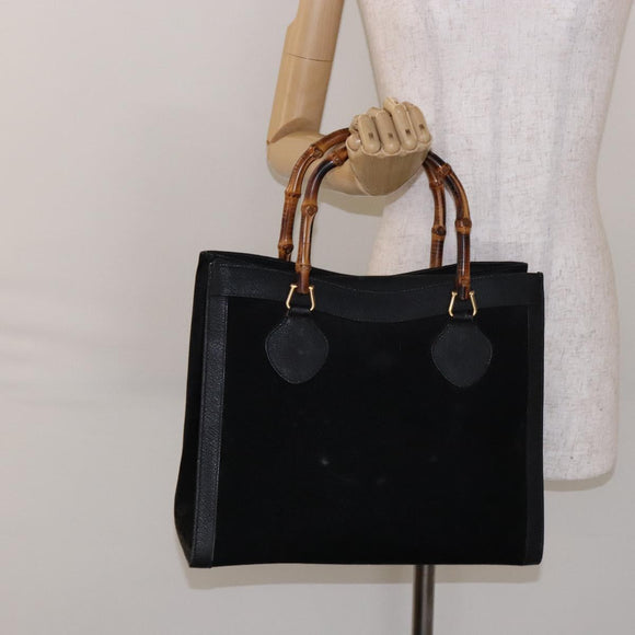 GUCCI Bamboo Hand Bag Suede Leather Black Gold 002 1186 0260 Auth ep10501