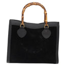 GUCCI Bamboo Hand Bag Suede Leather Black Gold 002 1186 0260 Auth ep10501-3