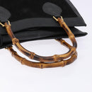 GUCCI Bamboo Hand Bag Suede Leather Black Gold 002 1186 0260 Auth ep10501-7