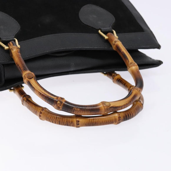 GUCCI Bamboo Hand Bag Suede Leather Black Gold 002 1186 0260 Auth ep10501