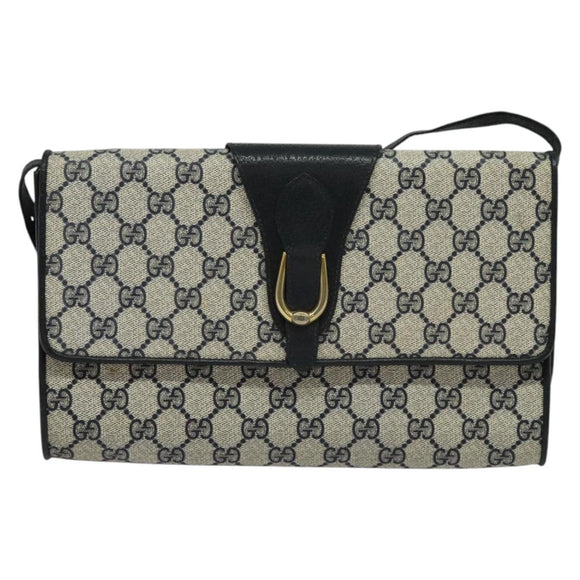 GUCCI GG Supreme Shoulder Bag PVC Navy Gold Auth ep10523