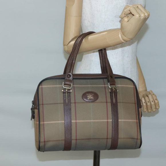 Burberrys Nova Check Hand Bag Canvas Gold Beige Auth ep10525