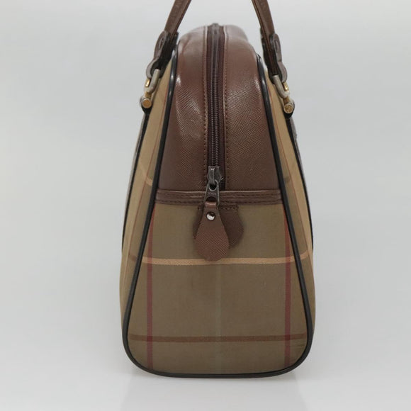 Burberrys Nova Check Hand Bag Canvas Gold Beige Auth ep10525