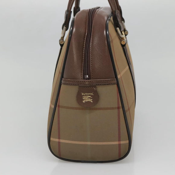 Burberrys Nova Check Hand Bag Canvas Gold Beige Auth ep10525