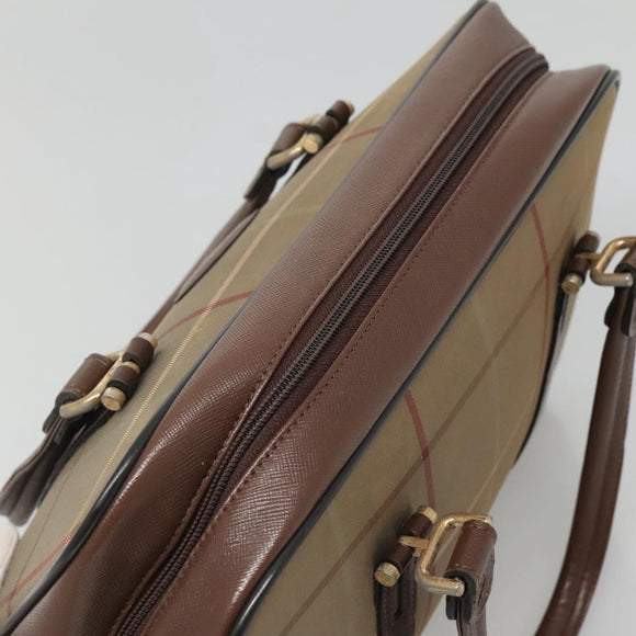 Burberrys Nova Check Hand Bag Canvas Gold Beige Auth ep10525