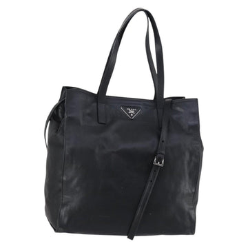 PRADA Tote Bag Leather 2way Black Silver Auth ep10526