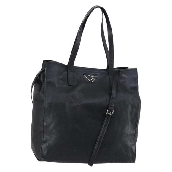 PRADA Tote Bag Leather 2way Black Silver Auth ep10526