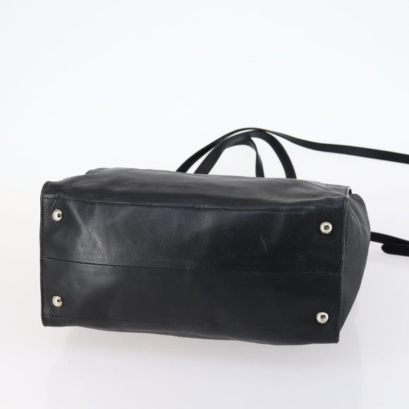 PRADA Tote Bag Leather 2way Black Silver Auth ep10526