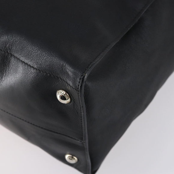 PRADA Tote Bag Leather 2way Black Silver Auth ep10526