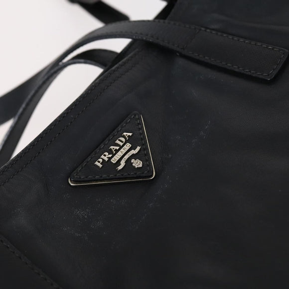 PRADA Tote Bag Leather 2way Black Silver Auth ep10526