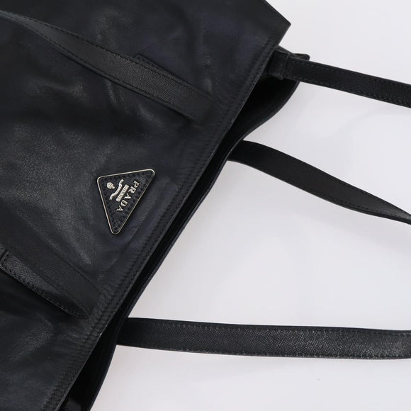 PRADA Tote Bag Leather 2way Black Silver Auth ep10526