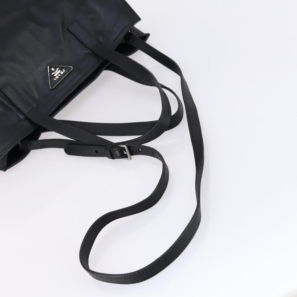 PRADA Tote Bag Leather 2way Black Silver Auth ep10526