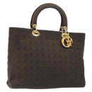 Christian Dior Lady Dior Canage Hand Bag Nylon Khaki Gold Auth ep10529-1
