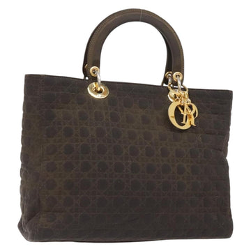 Christian Dior Lady Dior Canage Hand Bag Nylon Khaki Gold Auth ep10529