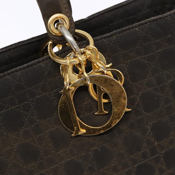 Christian Dior Lady Dior Canage Hand Bag Nylon Khaki Gold Auth ep10529
