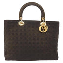 Christian Dior Lady Dior Canage Hand Bag Nylon Khaki Gold Auth ep10529-2