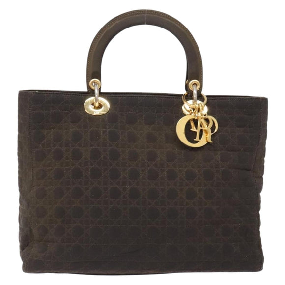 Christian Dior Lady Dior Canage Hand Bag Nylon Khaki Gold Auth ep10529