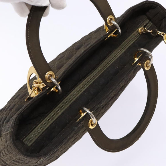 Christian Dior Lady Dior Canage Hand Bag Nylon Khaki Gold Auth ep10529