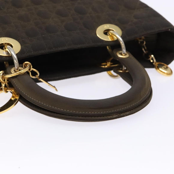 Christian Dior Lady Dior Canage Hand Bag Nylon Khaki Gold Auth ep10529