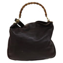 GUCCI Bamboo Hand Bag Leather 2way Brown Gold Auth ep10532-13
