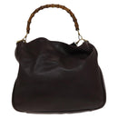 GUCCI Bamboo Hand Bag Leather 2way Brown Gold Auth ep10532-2