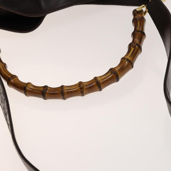 GUCCI Bamboo Hand Bag Leather 2way Brown Gold Auth ep10532