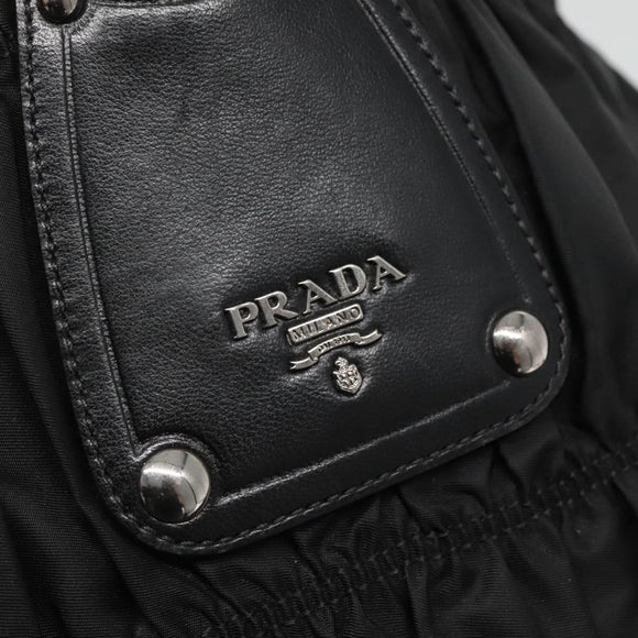 PRADA Tote Bag Nylon Black Silver Auth ep10543