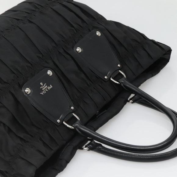 PRADA Tote Bag Nylon Black Silver Auth ep10543