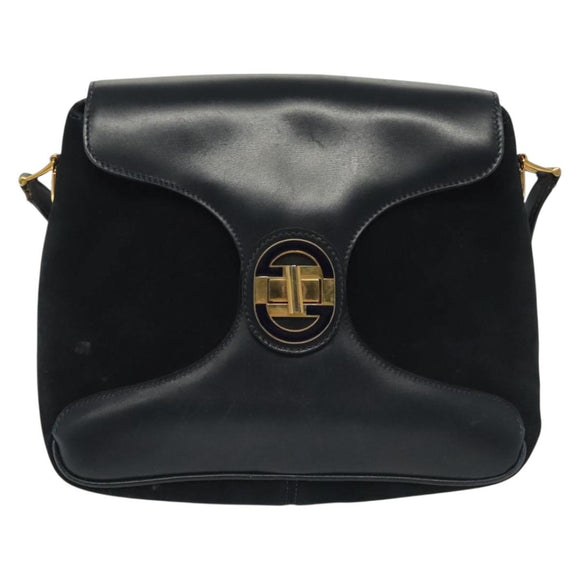 GUCCI Shoulder Bag Suede Navy Gold Auth ep10549