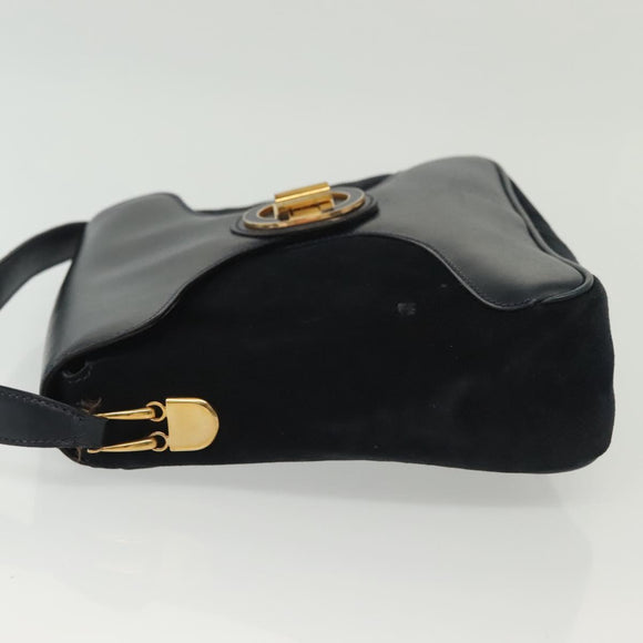 GUCCI Shoulder Bag Suede Navy Gold Auth ep10549